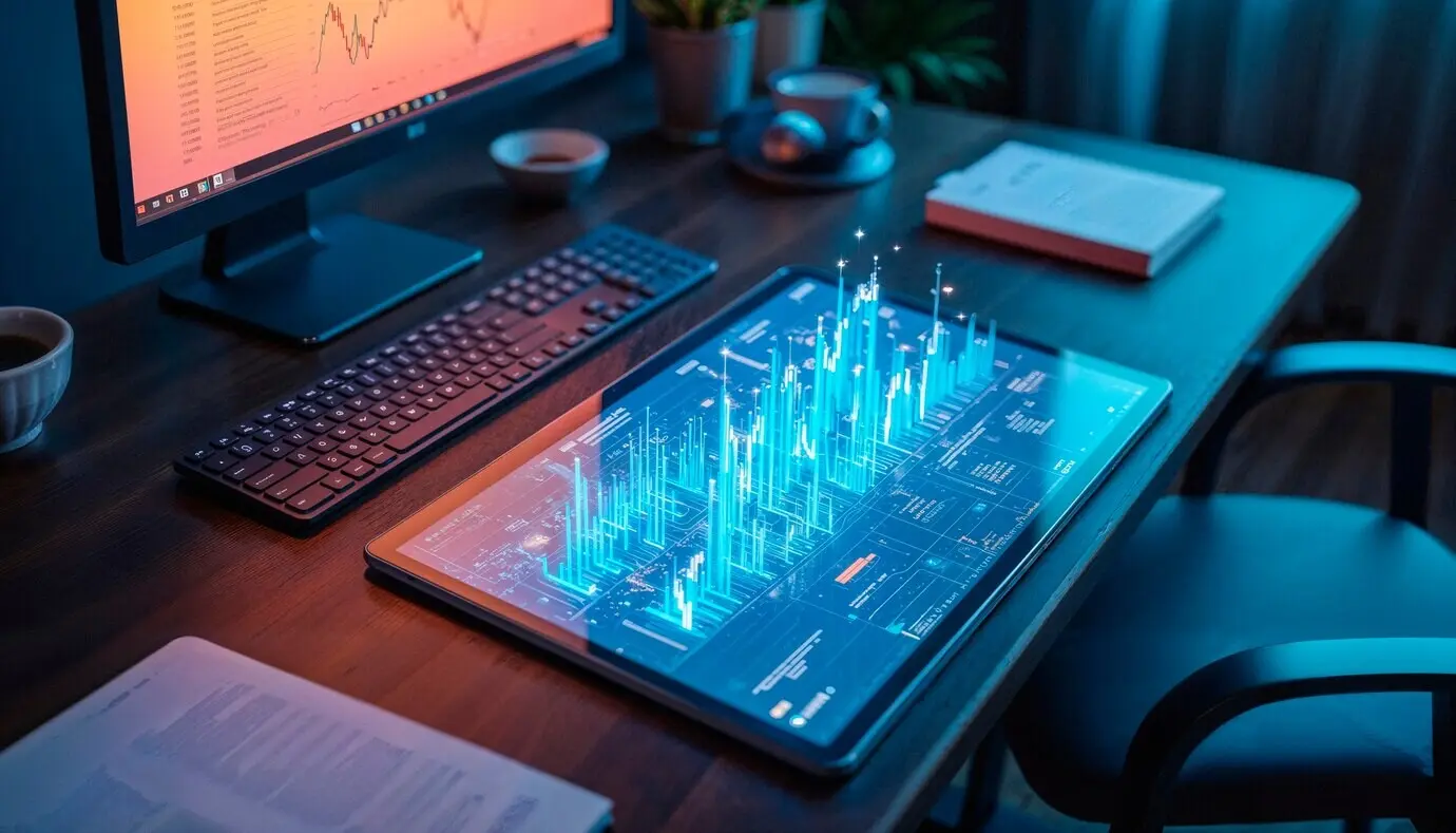 Digital workspace featuring data analysis visualization